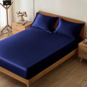 Satin Fitted Sheet Navy Blue