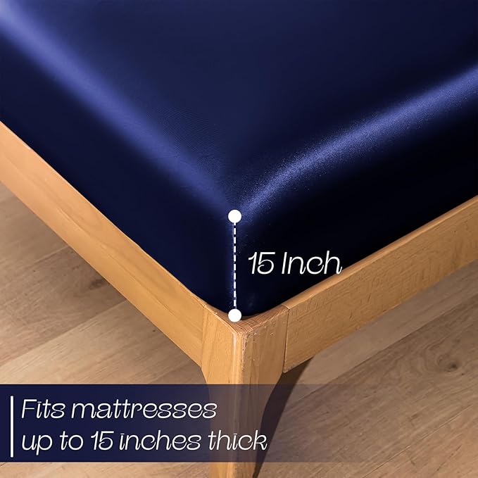 Satin Fitted Sheet Navy Blue - Image 2